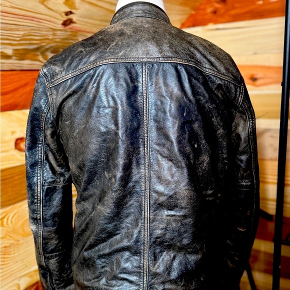 Lucky Brand Black Label Mens Distressed Leather Jacket Medium - Picture 7 of 7